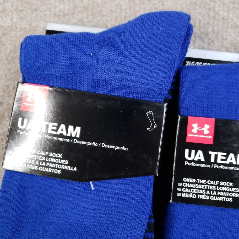 Lot of 2 Pairs Under Armour UA Team Socks Men's Size XL 13-16 Blue Over the Calf